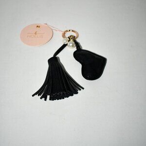 Hollis Black Leopard Dusti Rose Heart Keychain – Gold Hardware, Tassel Accent, N
